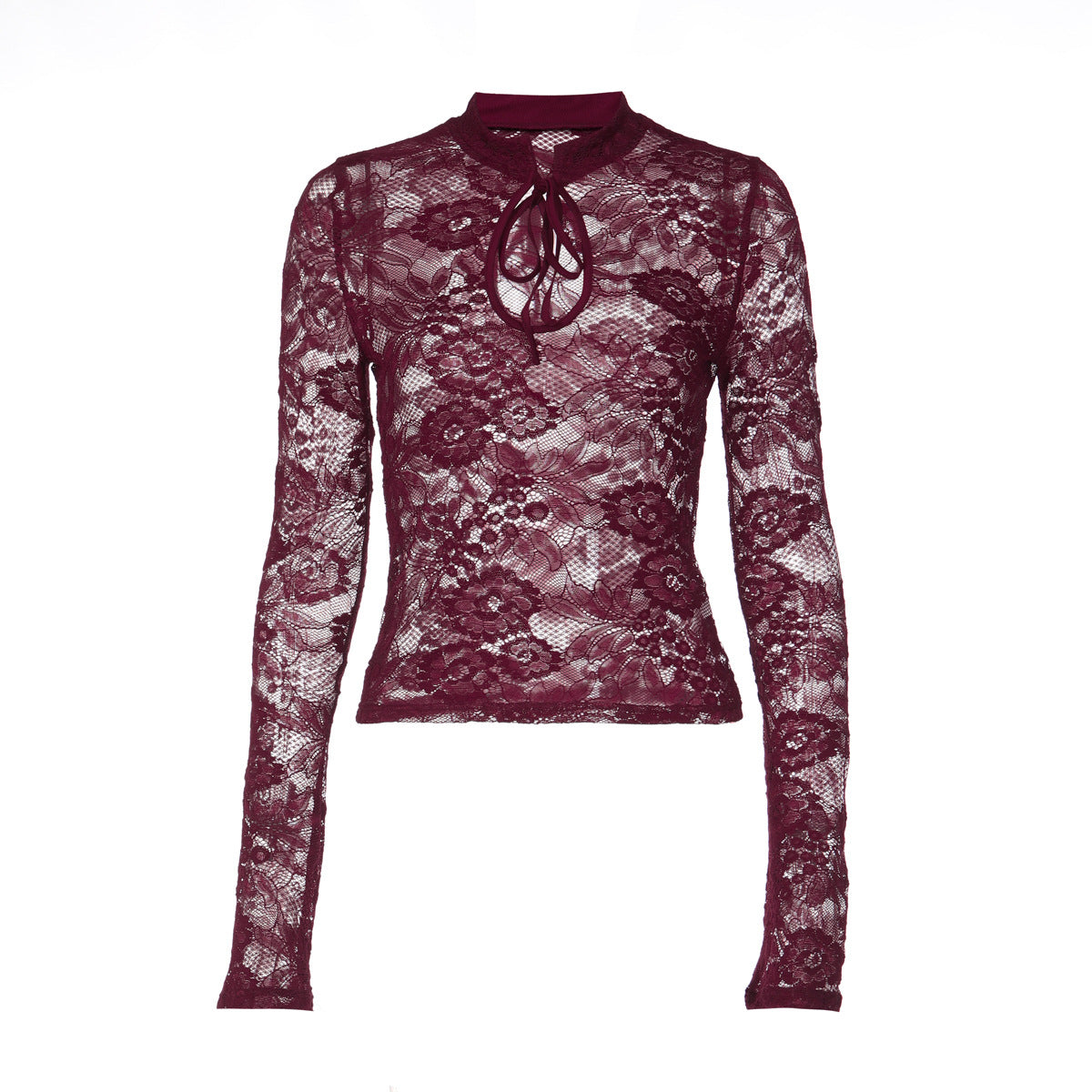 Long sleeve lace hollow out self tie see through top  | Festival Outfits Women