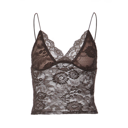 V neck lace backless spaghetti strap top  | Festival Outfits Women