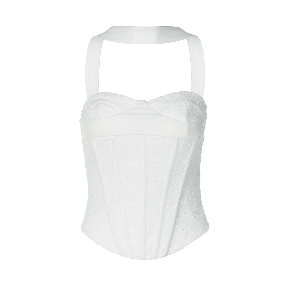 Halter lace corset zip-up backless solid top  | Festival Outfits Women