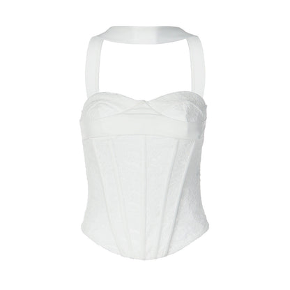 Halter lace corset zip-up backless solid top  | Festival Outfits Women