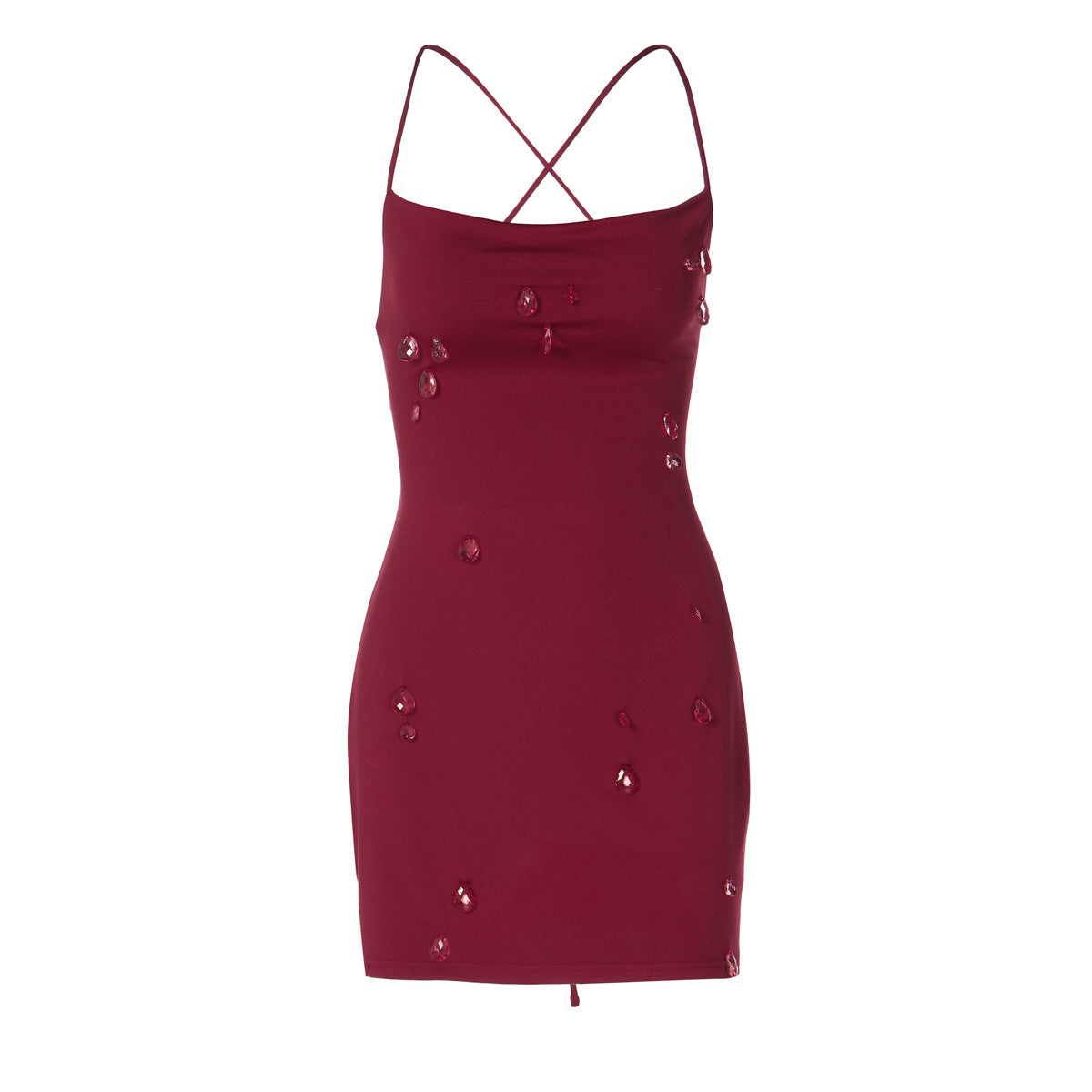 Cross back self tie water droplet applique mini dress  | Festival Outfits Women
