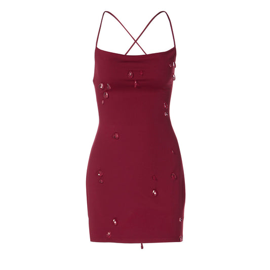 Cross back self tie water droplet applique mini dress  | Festival Outfits Women