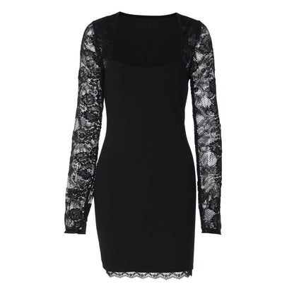 Lace long sleeve square neck solid mini dress  | Festival Outfits Women