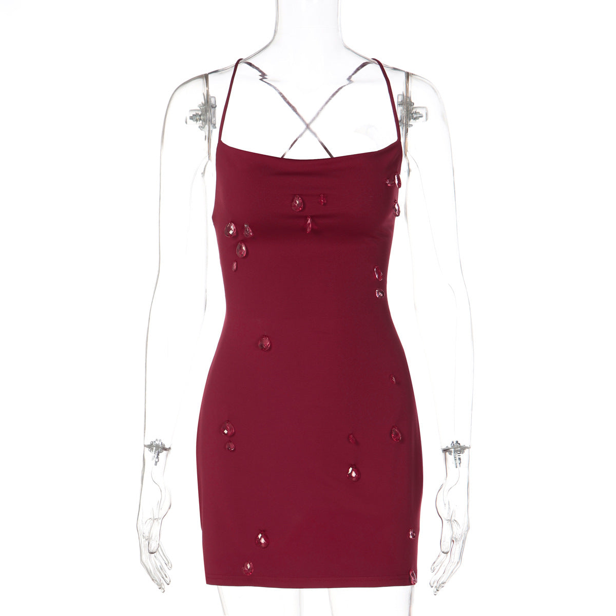 Cross back self tie water droplet applique mini dress  | Festival Outfits Women