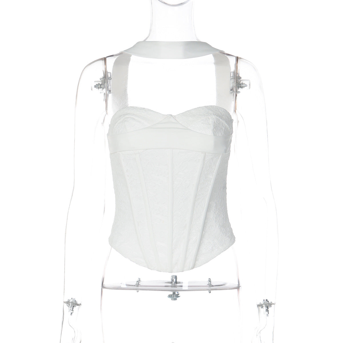 Halter lace corset zip-up backless solid top  | Festival Outfits Women