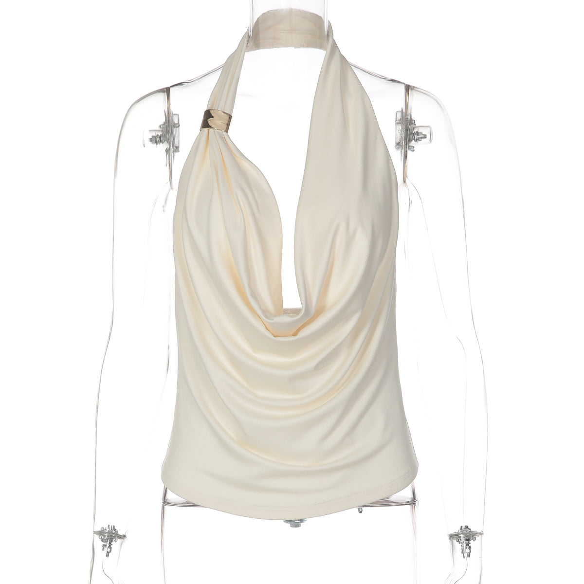 Cowl neck halter irregular solid backless top  | Festival Outfits Women
