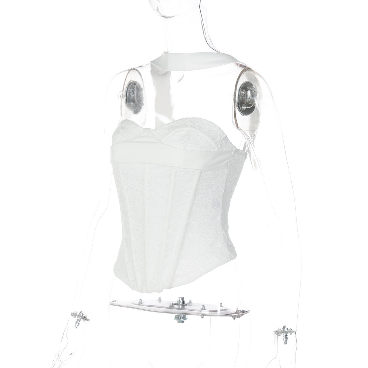 Halter lace corset zip-up backless solid top  | Festival Outfits Women