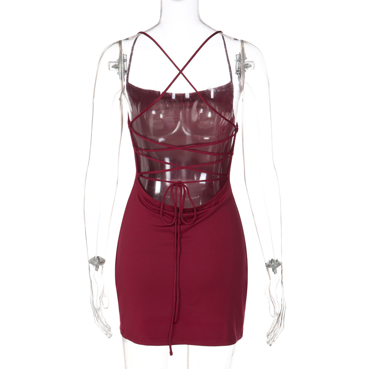 Cross back self tie water droplet applique mini dress  | Festival Outfits Women