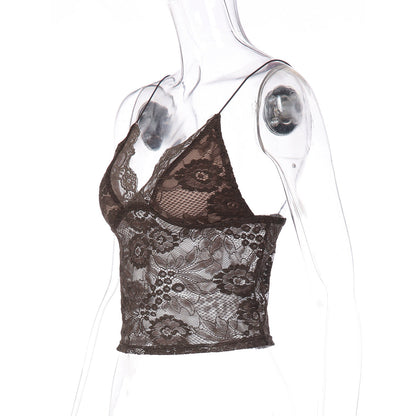 V neck lace backless spaghetti strap top  | Festival Outfits Women