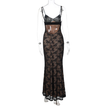 V neck lace backless cami maxi dress  | Festival Outfits Women