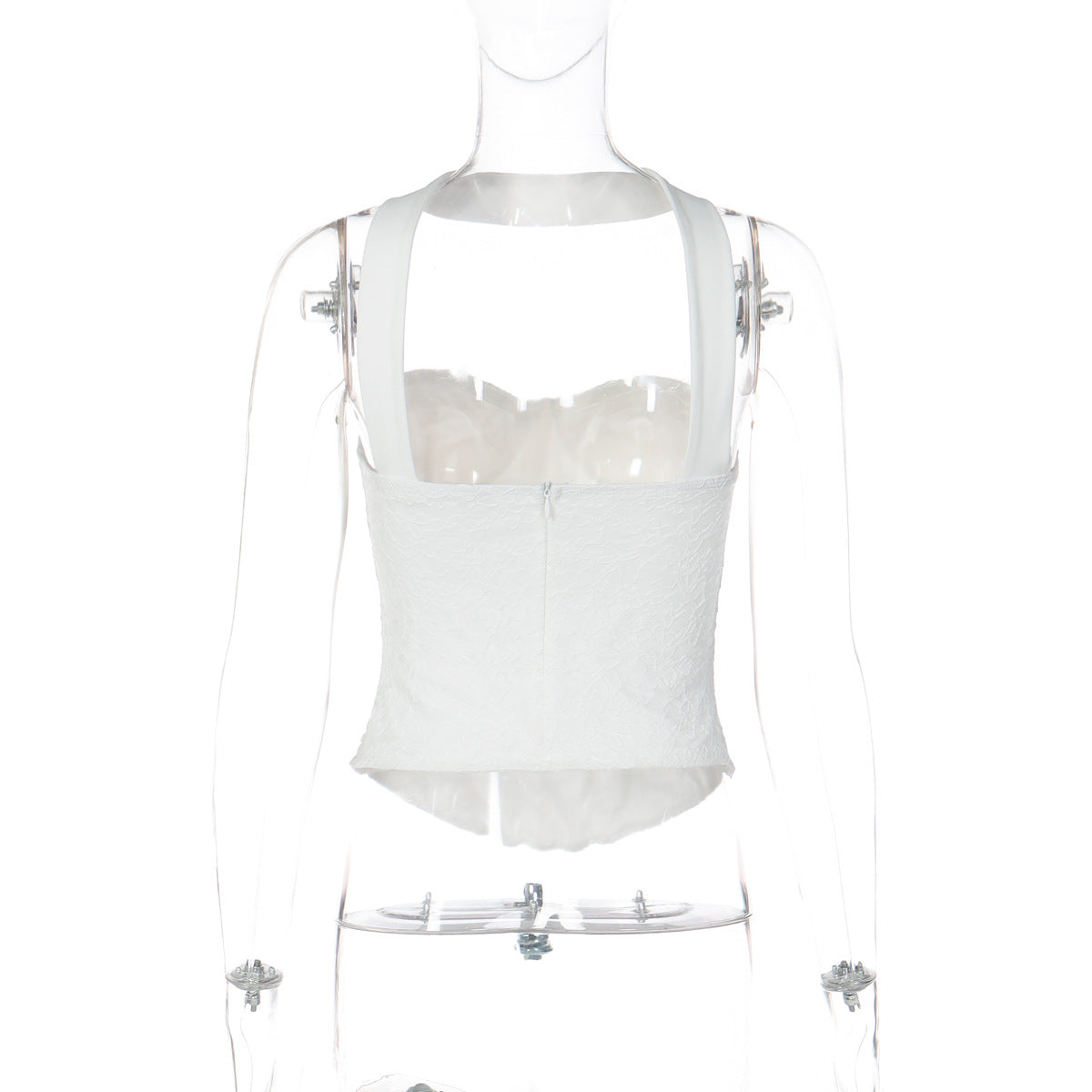 Halter lace corset zip-up backless solid top  | Festival Outfits Women