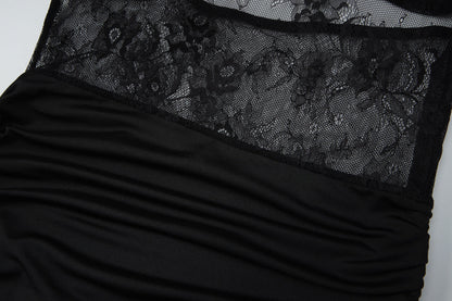 Off shoulder lace zip-up ruched solid maxi dress  | Festival Outfits Women