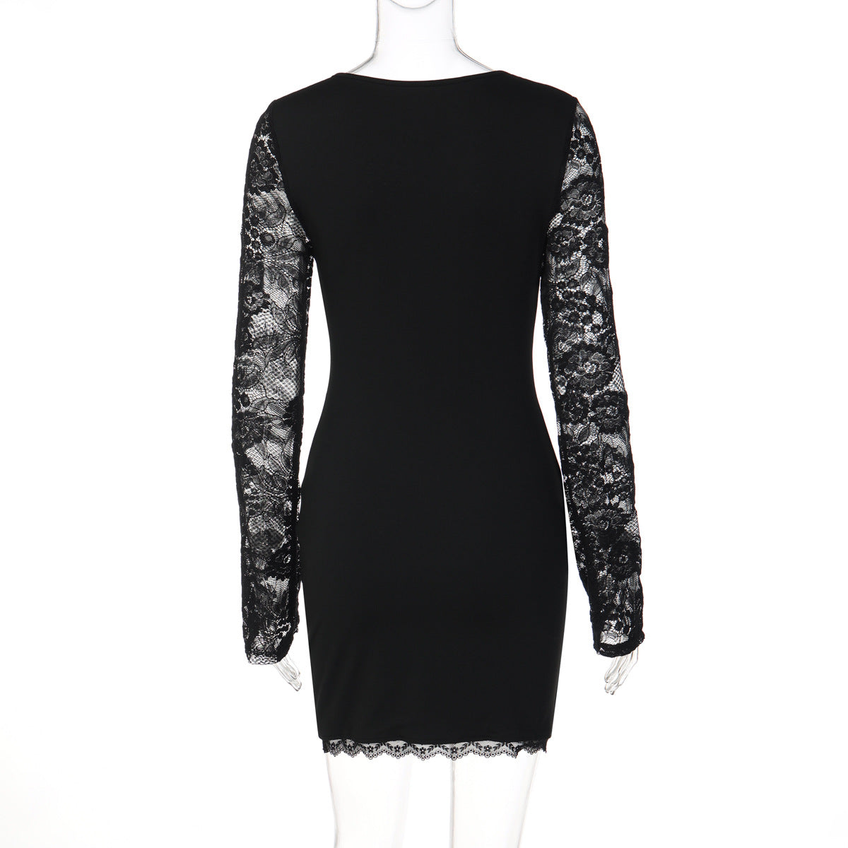 Lace long sleeve square neck solid mini dress  | Festival Outfits Women