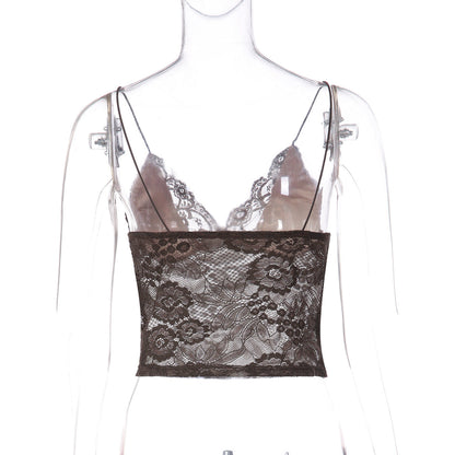 V neck lace backless spaghetti strap top  | Festival Outfits Women