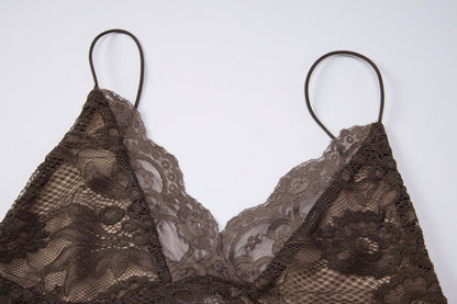 V neck lace backless spaghetti strap top  | Festival Outfits Women