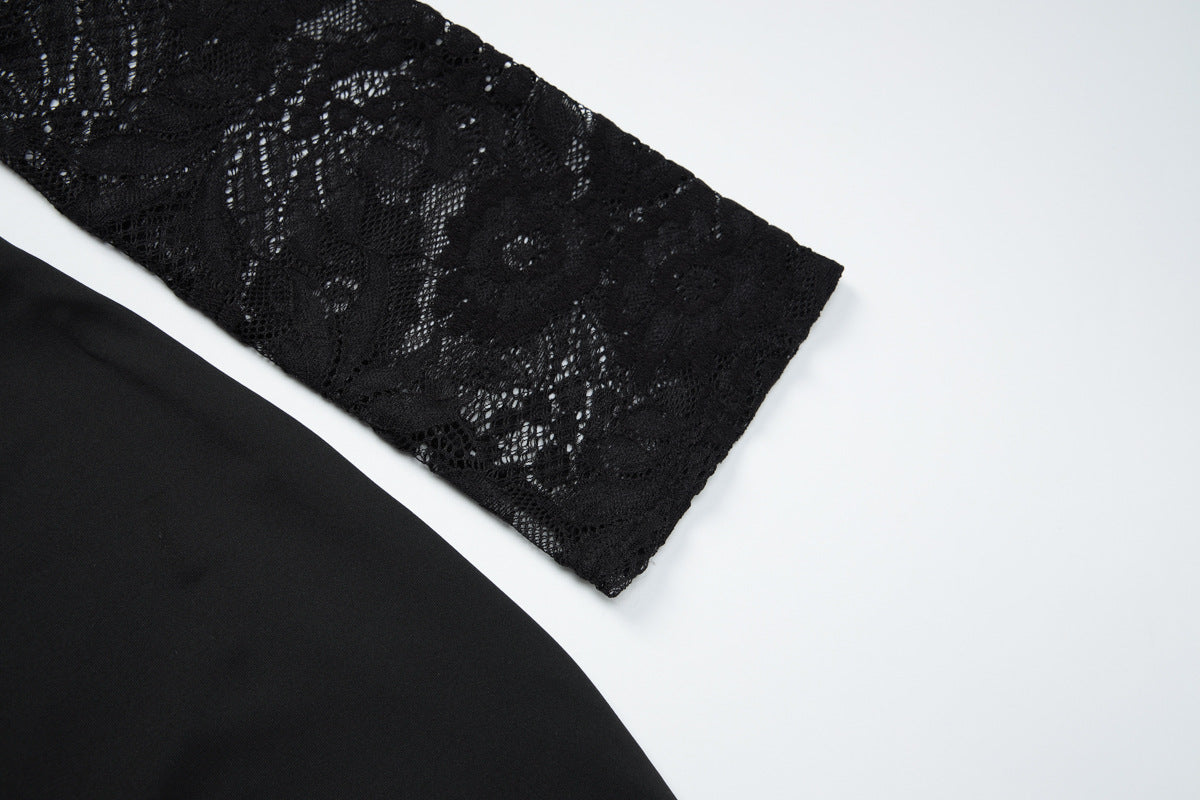 Lace long sleeve square neck solid mini dress  | Festival Outfits Women