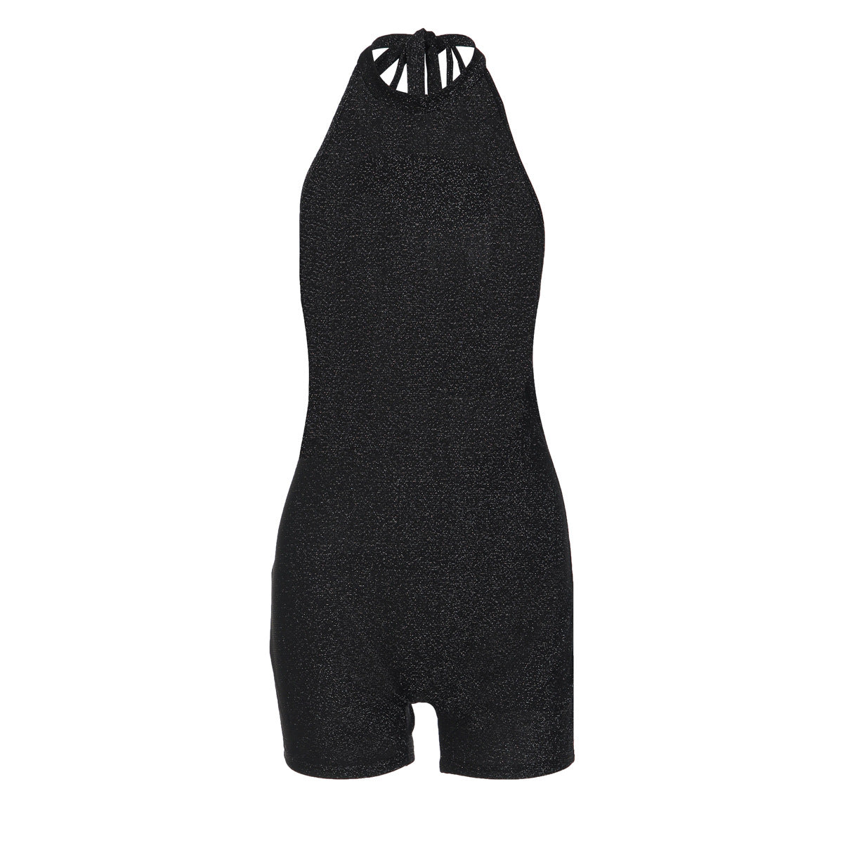 Halter self tie backless crewneck solid romper  | Festival Outfits Women