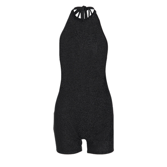 Halter self tie backless crewneck solid romper  | Festival Outfits Women