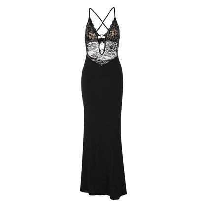 Cross back lace o ring hollow out maxi dress  | Festival Outfits Women