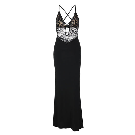 Cross back lace o ring hollow out maxi dress  | Festival Outfits Women