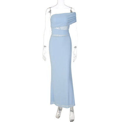 Irregular mesh patchwork backless maxi dress  | Festival Outfits Women