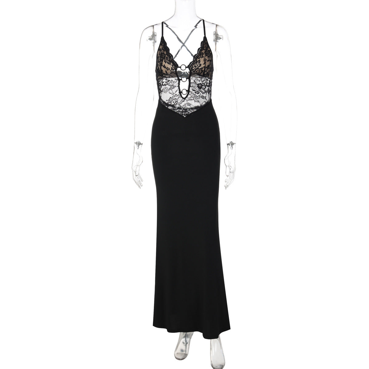 Cross back lace o ring hollow out maxi dress  | Festival Outfits Women