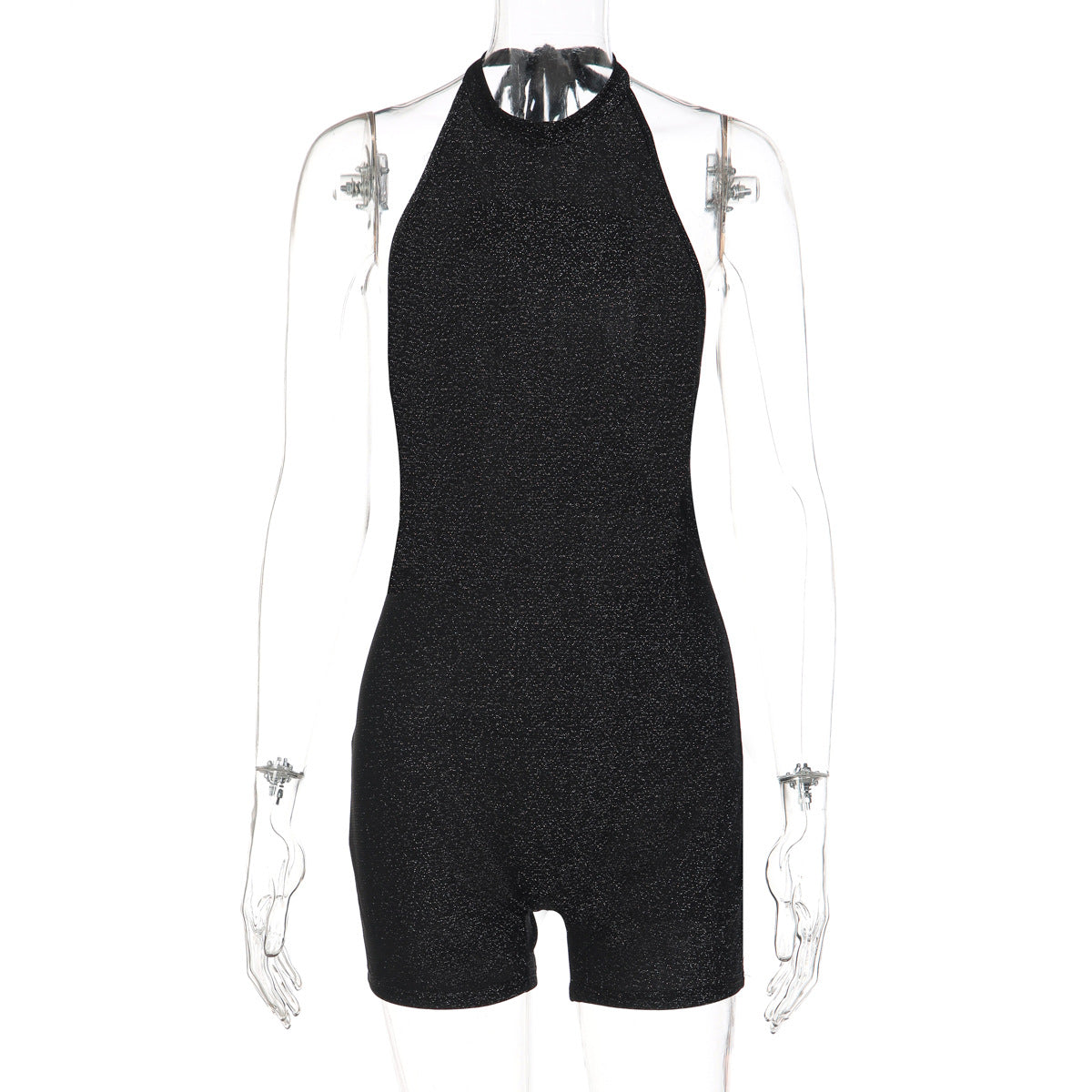Halter self tie backless crewneck solid romper  | Festival Outfits Women