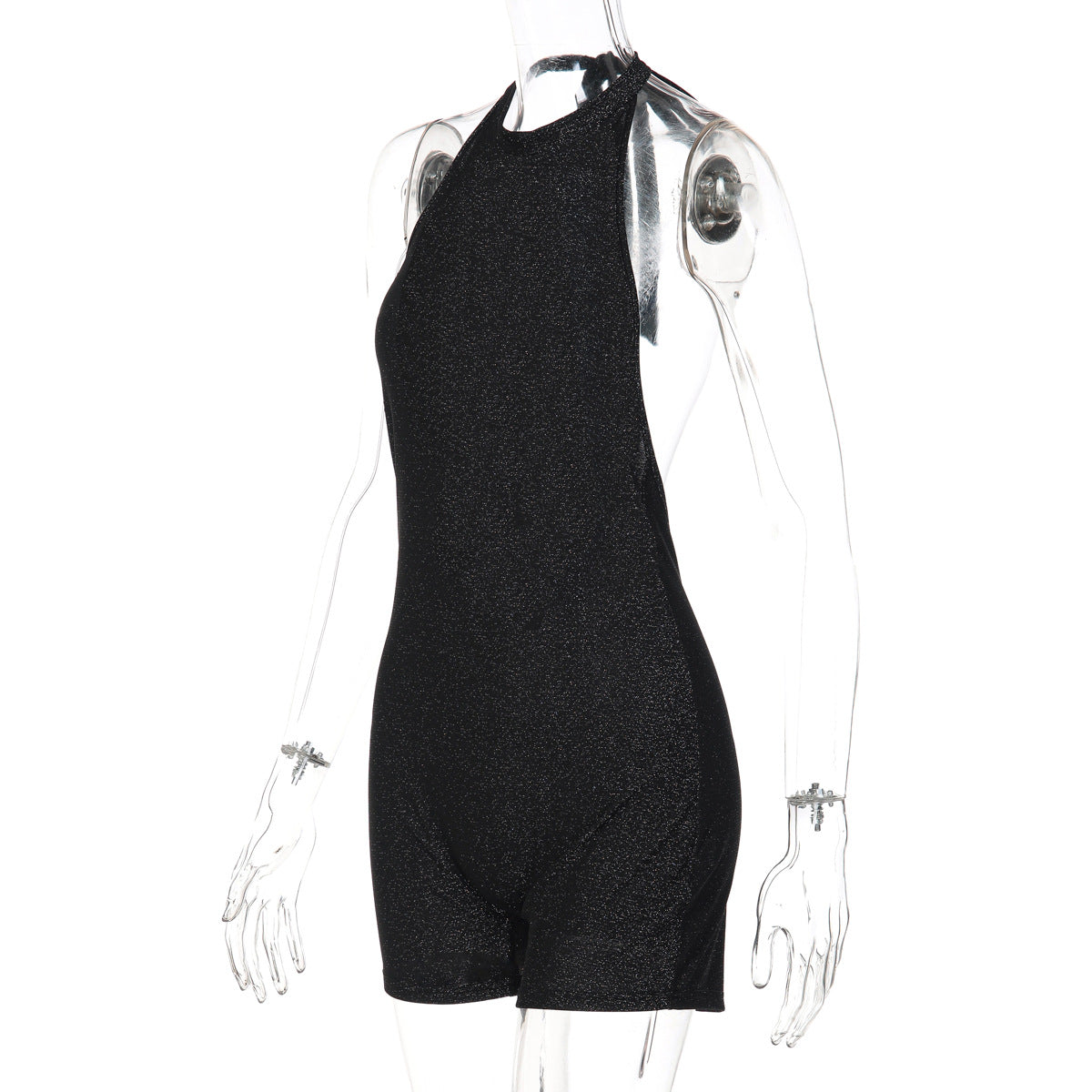 Halter self tie backless crewneck solid romper  | Festival Outfits Women