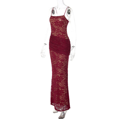 Square neck lace backless cami maxi dress  | Festival Outfits Women