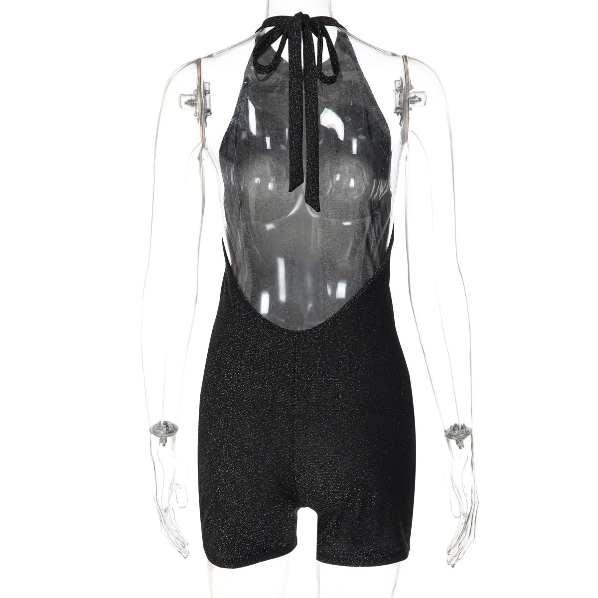 Halter self tie backless crewneck solid romper  | Festival Outfits Women
