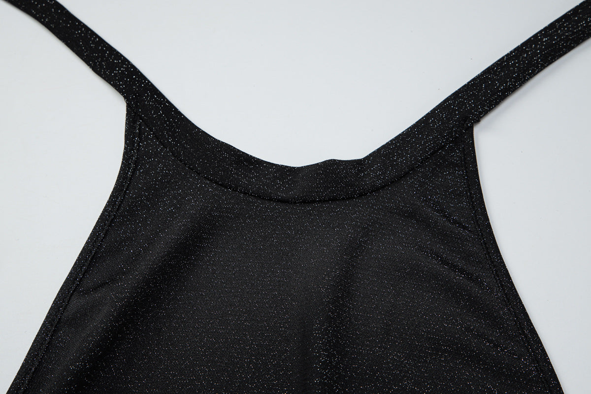 Halter self tie backless crewneck solid romper  | Festival Outfits Women
