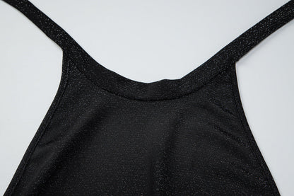 Halter self tie backless crewneck solid romper  | Festival Outfits Women
