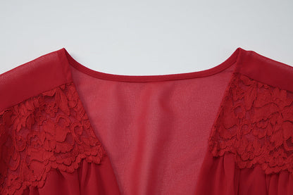 Long flared sleeve v neck chiffon zip-up mini dress  | Festival Outfits Women