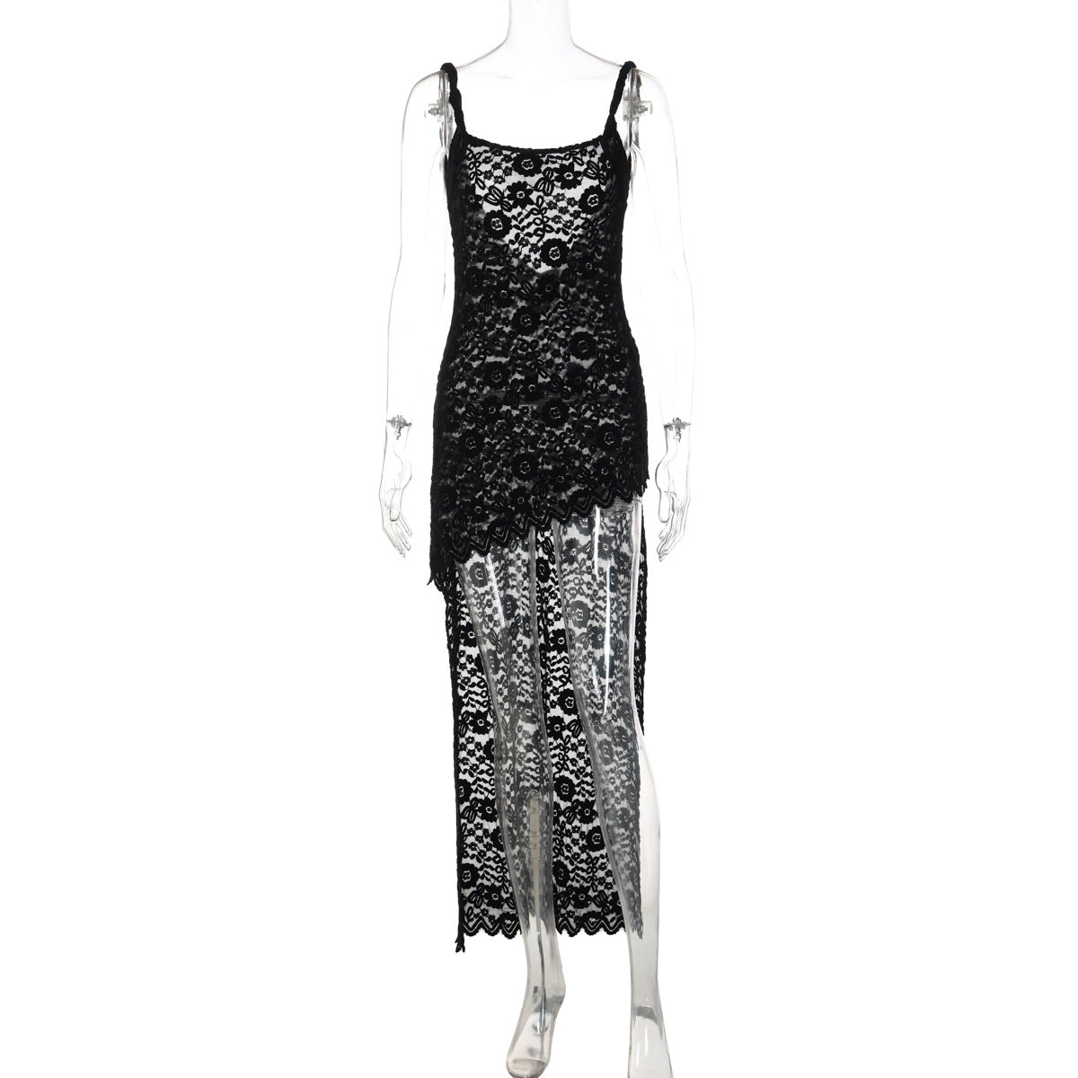Lace u neck see through backless mini dress  | Festival Outfits Women