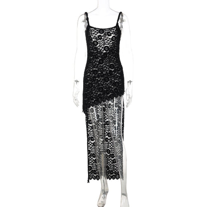 Lace u neck see through backless mini dress  | Festival Outfits Women
