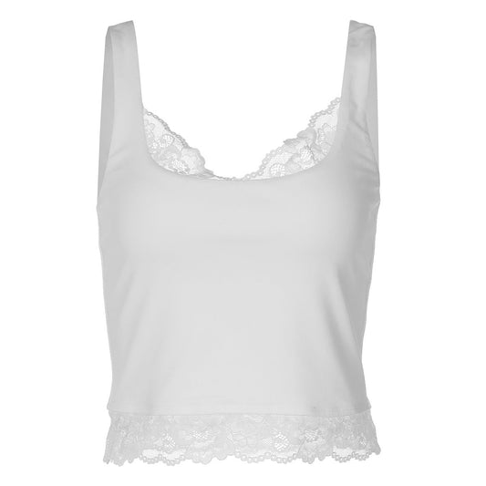 Lace hem v neck backless solid tank top  | Festival Outfits Women