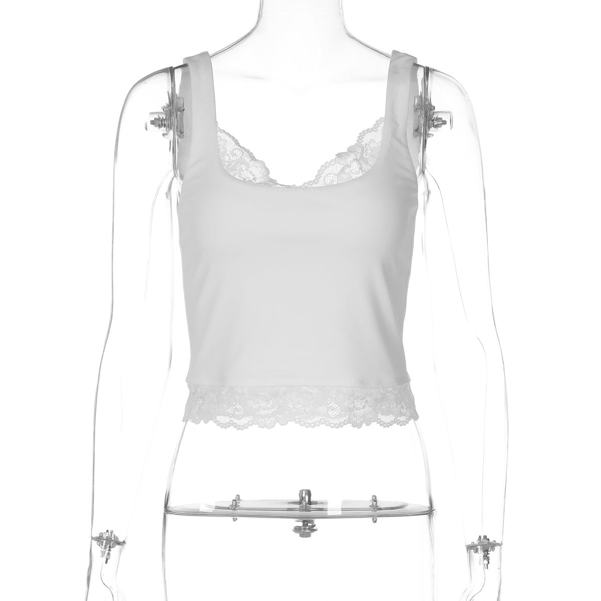 Lace hem v neck backless solid tank top  | Festival Outfits Women