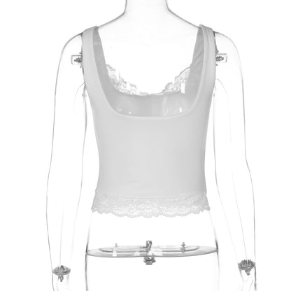 Lace hem v neck backless solid tank top  | Festival Outfits Women