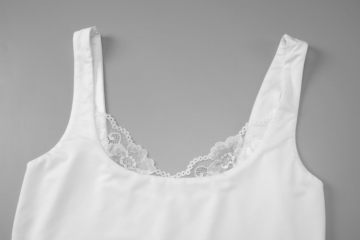 Lace hem v neck backless solid tank top  | Festival Outfits Women