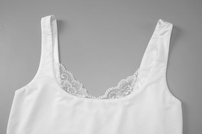 Lace hem v neck backless solid tank top  | Festival Outfits Women
