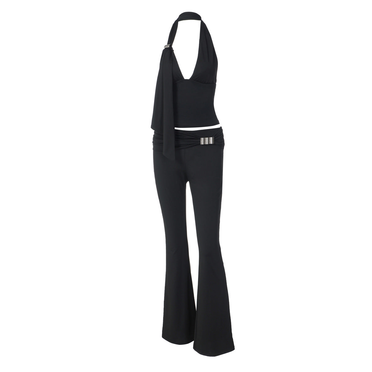 Halter irregular v neck backless low rise pant set  | Festival Outfits Women