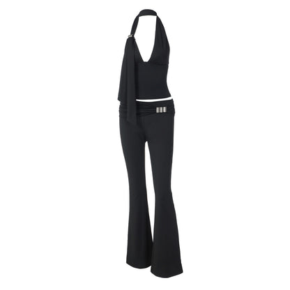 Halter irregular v neck backless low rise pant set  | Festival Outfits Women