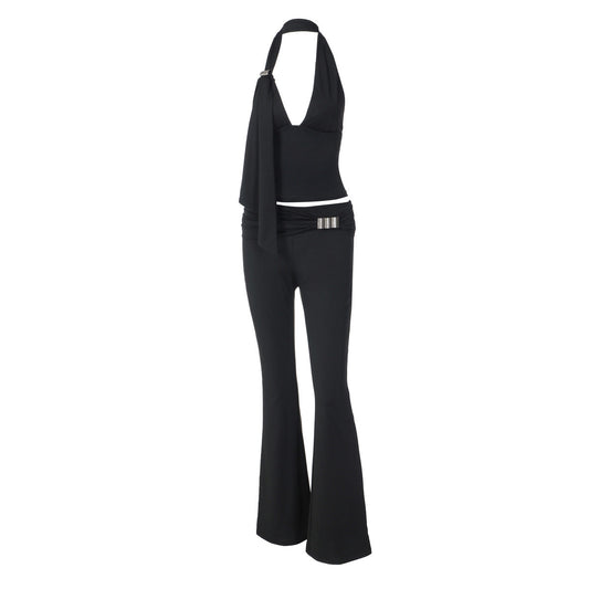 Halter irregular v neck backless low rise pant set  | Festival Outfits Women