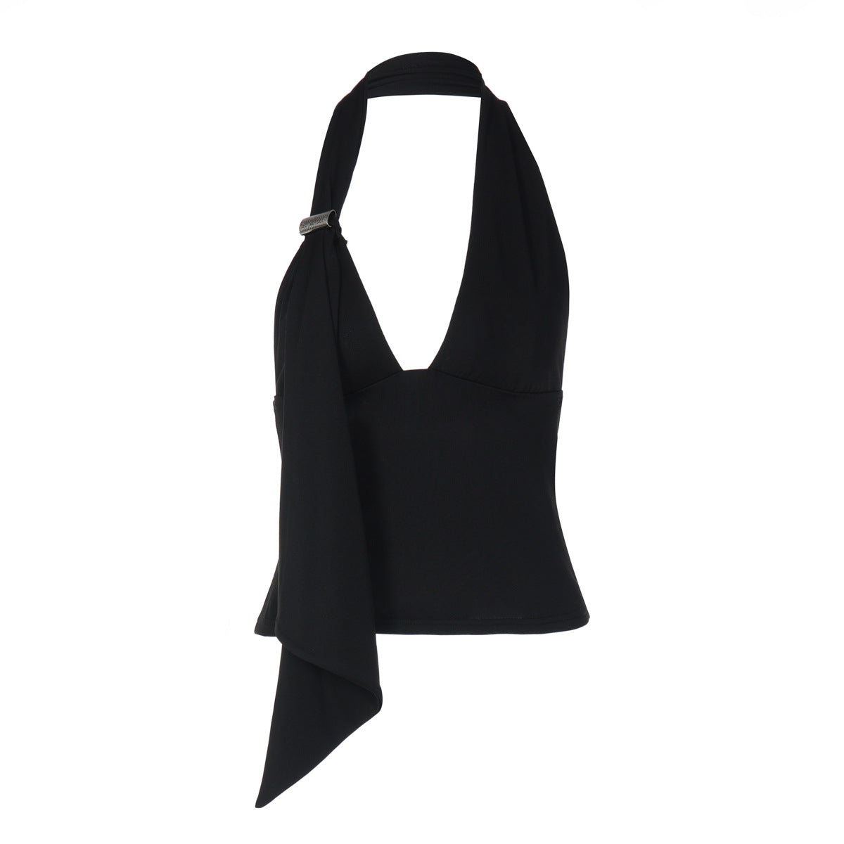Halter v neck irregular backless solid top  | Festival Outfits Women