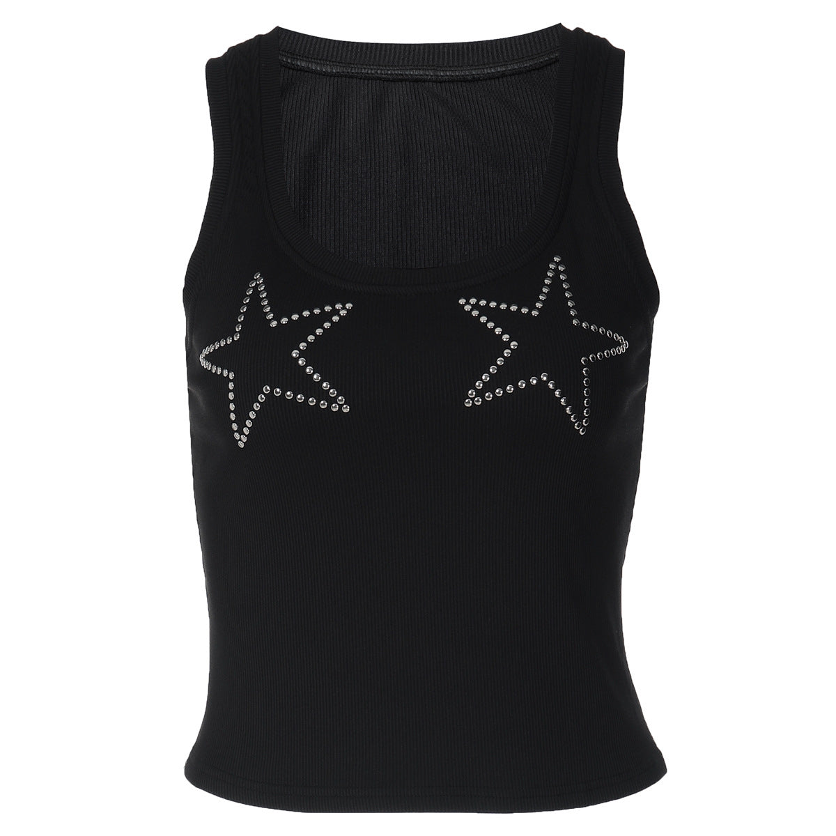 Beaded u neck ribbed sleeveless tank top  | Festival Outfits Women