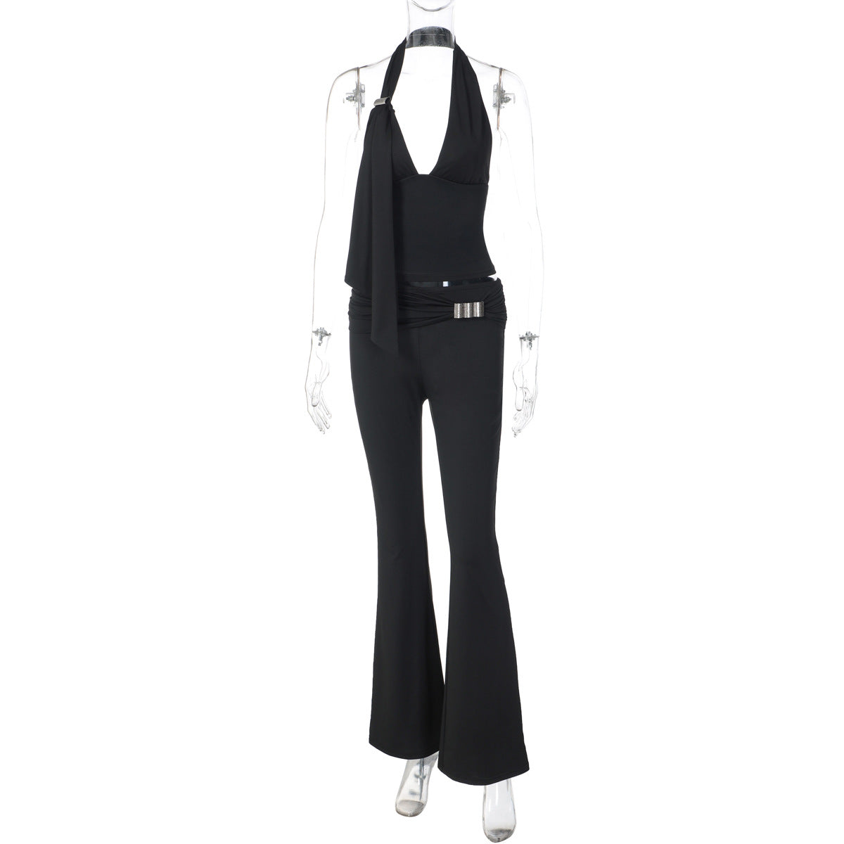 Halter irregular v neck backless low rise pant set  | Festival Outfits Women