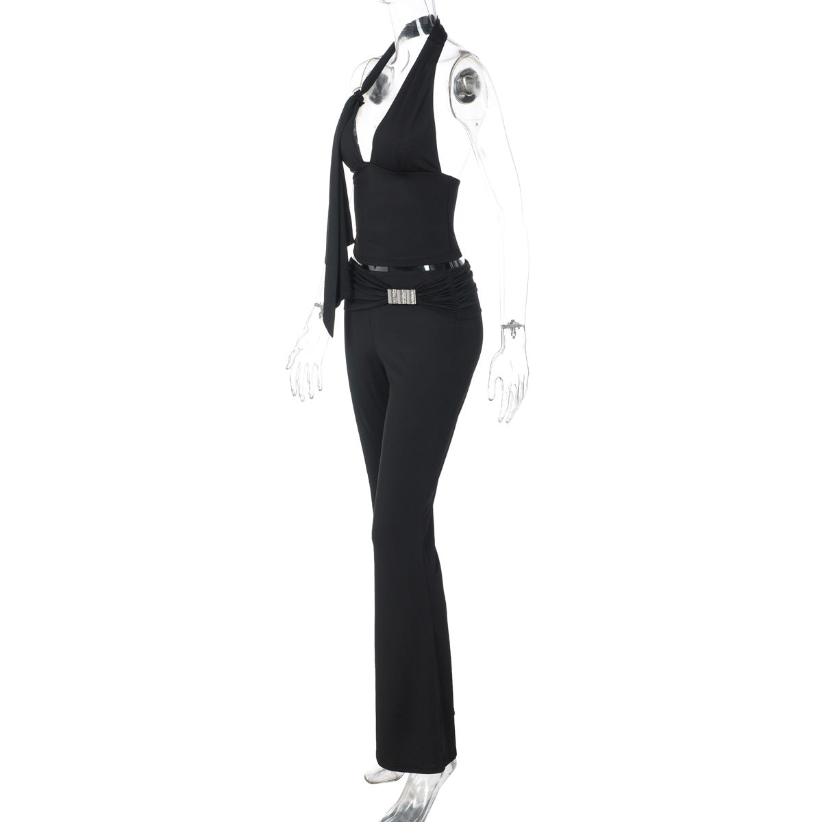 Halter irregular v neck backless low rise pant set  | Festival Outfits Women