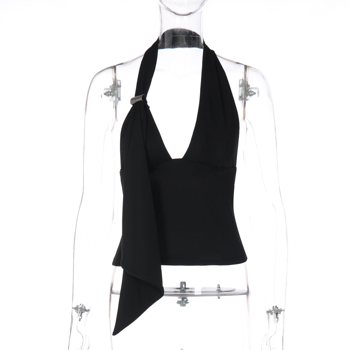 Halter v neck irregular backless solid top  | Festival Outfits Women