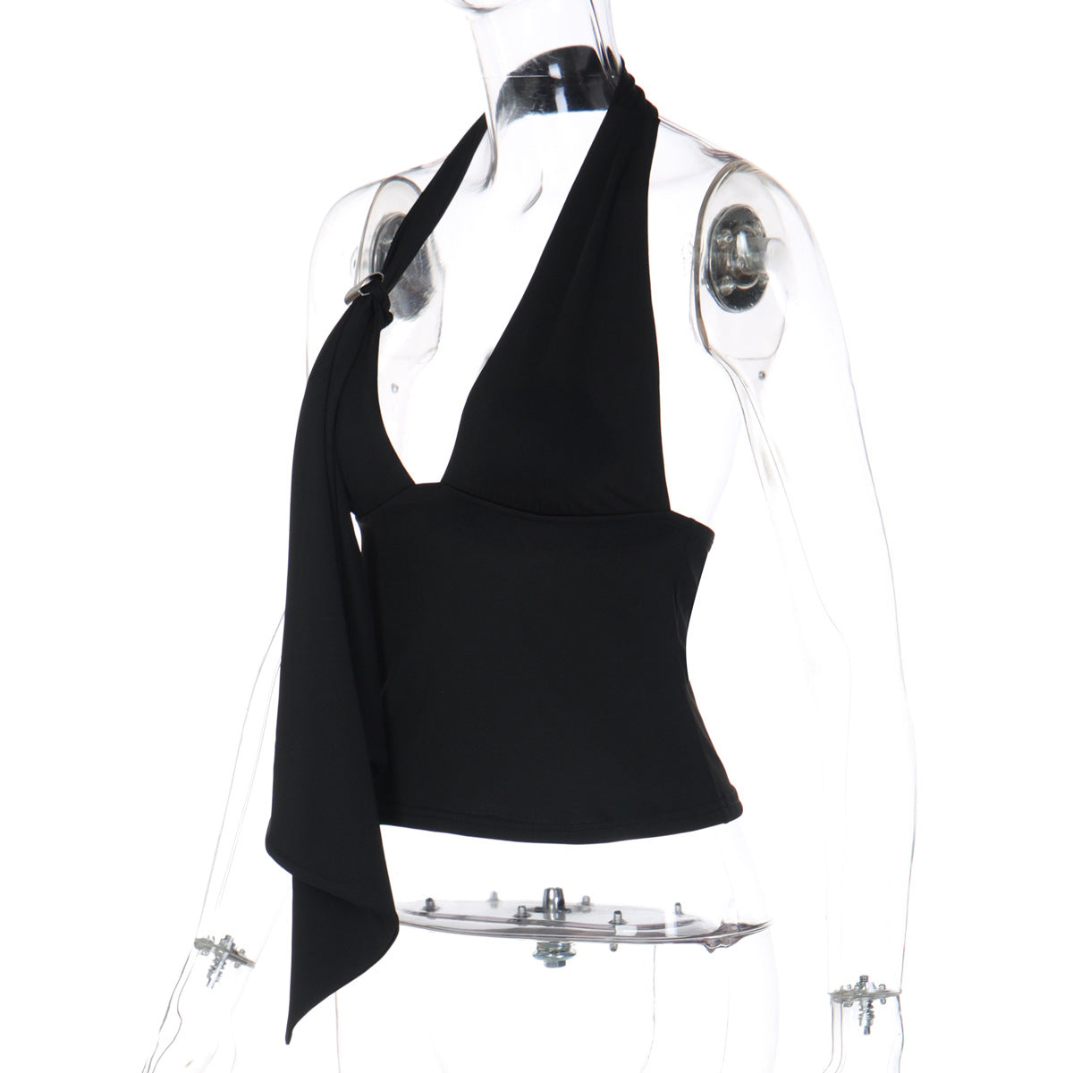 Halter v neck irregular backless solid top  | Festival Outfits Women
