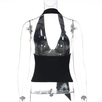 Halter v neck irregular backless solid top  | Festival Outfits Women